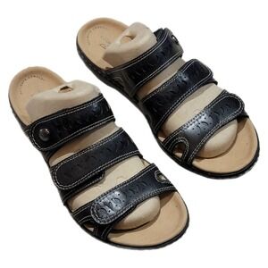 Clarks Lorieann Dee Black Leather Sandals 10 W NWOB